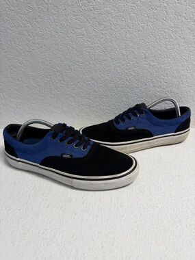 Vans Men's Black and Blue Canvas Low-Top Sneakers 10